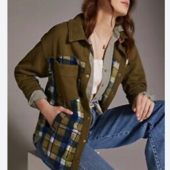 Anthropologie Pilcro Plaid Contrast Shirt Jacket size xl - Picture 1 of 9
